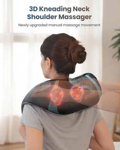Miniatura 2 de COMFIER Masajeador de cuello inalámbrico con calor, almohada de masaje shiatsu de tejido profundo para aliviar el dolor de espalda y hombro amasado