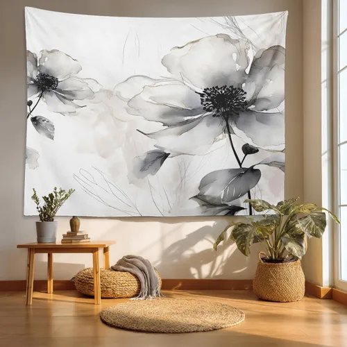 Miniatura 32 de Batmerry Tapiz azul y blanco, tapiz abstracto de pintura azul, negro, gris y blanco, para sala de estar, dormitorio, pared, decorativo, 51.2 x 59.1