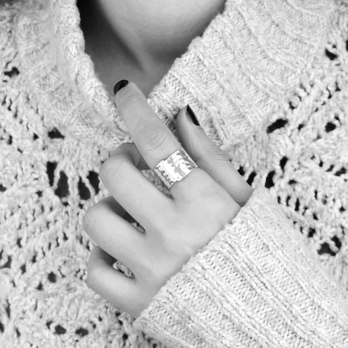Miniatura 6 de Boho-Magic Anillo de plata de ley 925 para mujer, diseño de pulgar, ancho martillado, ajustable, Metal