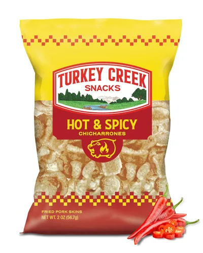 Turkey Creek Chicharrones picantes y picantes, chicharrones de cerdo fritos – Pieles de cerdo con sabor picante – Bajo en carbohidratos, sin gluten,
