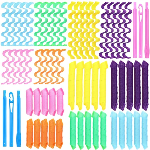 60 rulos ondulados sin calor, sin calor, kit de 2 estilos, 22 pulgadas, 18 pulgadas, 12 pulgadas, rodillos ondulados para mujer, cabello corto y