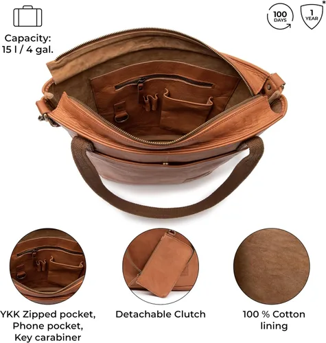 Miniatura 4 de BERLINER BAGS Bolso tote vintage de cuero genuino Verona, bolso de mano, comprador grande, bolsa de trabajo para mujer