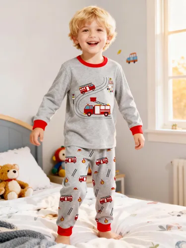 Miniatura 90 de Little Hand Pijamas para niños pequeños, Monster Truck 100% algodón, dinosaurio para niños, 2 piezas, ropa de dormir, conjuntos de ropa de dormir