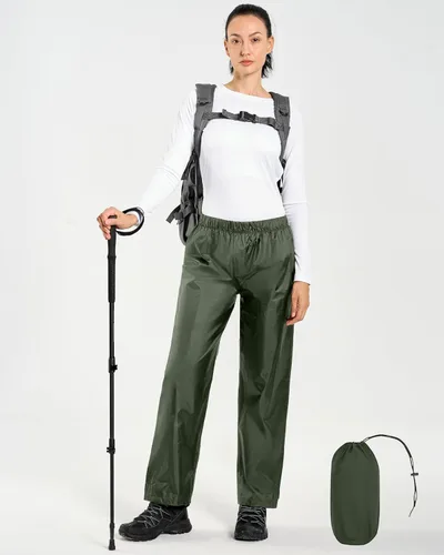 Miniatura 6 de Hebepol Pantalones de lluvia para mujer, ligeros, impermeables, a prueba de viento, para senderismo, pesca, al aire libre, con bolsa
