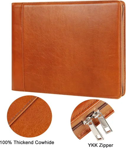 Miniatura 2 de Cuaderno de cheques personalizado de cuero para negocios, carpeta de 7 anillos grabada con soporte para libro de cheques para 3 por página, Marrón