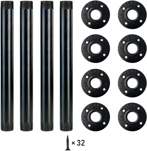 Miniatura 3 de GeilSpace Patas de mesa de tubo industrial de 12 pulgadas, patas de escritorio de metal negro rústico con bridas resistentes, juego de 4 para mesa