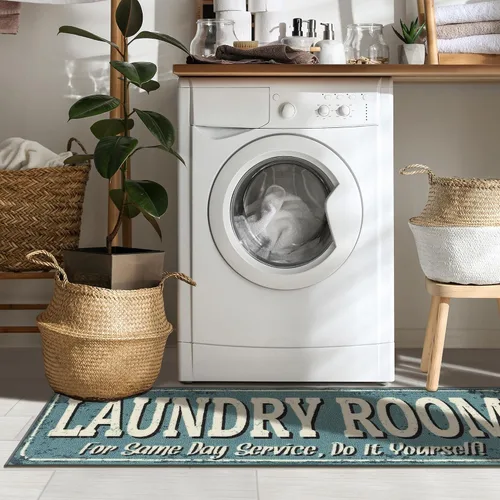 Miniatura 9 de Alfombra lavable a máquina con diseño de texto antideslizante con parte trasera de goma, 2 x 5, para lavandería, para baño, lavadero, 20 x 59