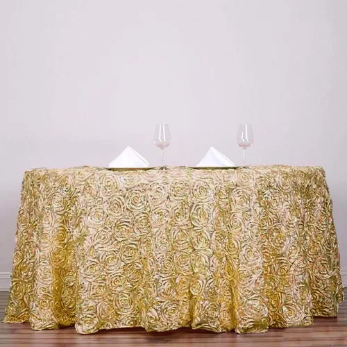 Miniatura 3 de BalsaCircle Mantel redondo con rosetas elevadas de satén champán de 132 pulgadas, para bodas, fiestas, comedor