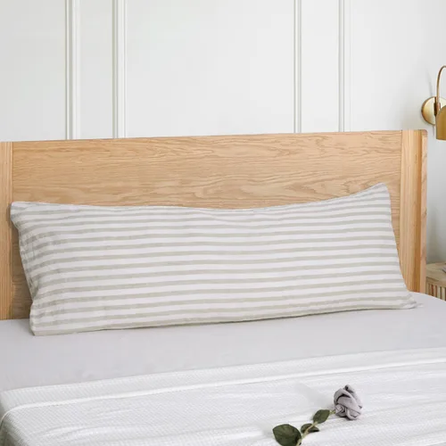 Miniatura 40 de S VICTORY SYMBOL Juego de 2 fundas de almohada de lino 100% a rayas, hilo de lino orgánico natural francés teñido en beige a rayas, King 20"x40