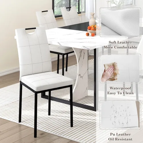 Miniatura 8 de Juego de mesa de comedor de 7 piezas para 4, 6 personas, mesa de cocina grande de madera larga de 71 pulgadas con 6 sillas acolchadas con mesa