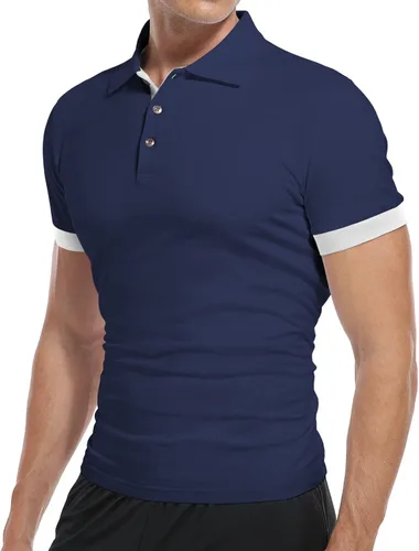 Miniatura 3 de KUYIGO Camisas polo de manga larga para hombre estilo informal ajustadas diseño básico de algodón