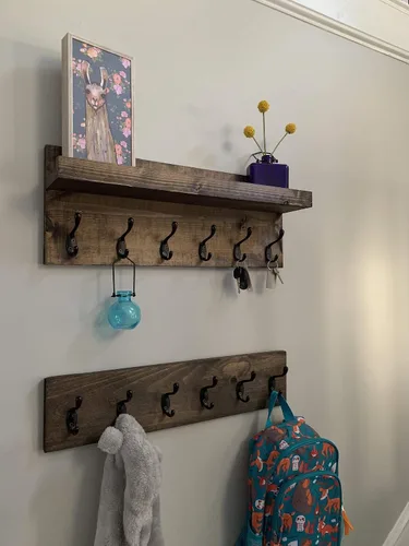 Miniatura 2 de Perchero con estante montado en la pared con almacenamiento (elige tu longitud), toallero, organizador de entrada, ganchos para llaves