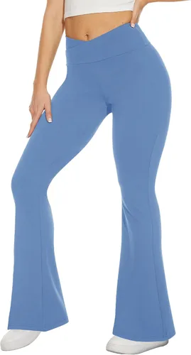 Miniatura 85 de TNNZEET Leggings acampanados negros para mujer, pantalones de yoga cruzados con bolsillos, corte de bota, leggings acampanados