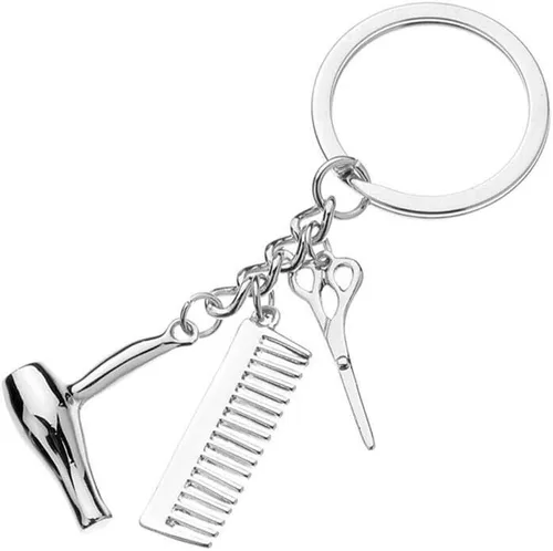 Miniatura 7 de Wixine 2 unids peluquero secador de pelo tijera peine llavero creativo llavero joyería regalos, Blanco,Oro