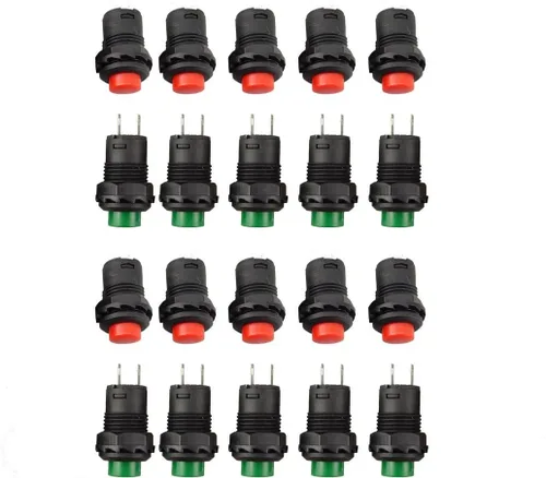 Miniatura 2 de Honbay interruptor botón pulsar 1.2 pulgadas hilo verde y rojo Cap SPST tipo de empuje con enganche encendido-apagado