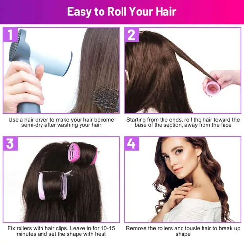 Miniatura 6 de Rulos Autosujetables para el Cabello Juego de 16 Piezas con 8 Rulos para el Cabello 2 Tamaños (4 Jumbo y 4 Grandes) y 8 Pinzas para el Cabello