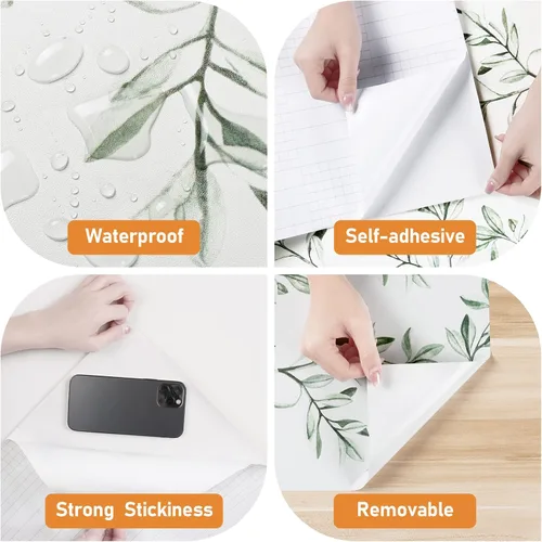 Miniatura 8 de Wallercity Papel tapiz de hojas verdes y blancas, papel tapiz floral para gabinete, papel de contacto de hojas verdes, papel de contacto bohemio