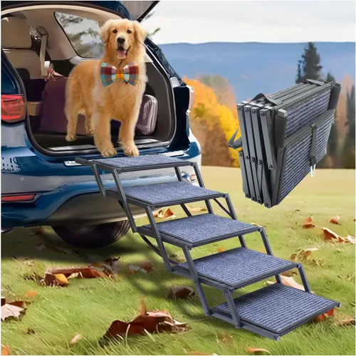 Miniatura 9 de Rampa para perros para auto, camión y SUV, escaleras plegables para perros grandes, escaleras plegables para mascotas con superficie antideslizante