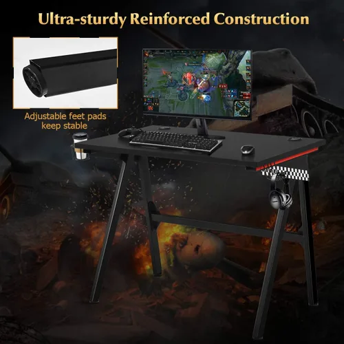 Miniatura 6 de Tangkula E Sports - Escritorio para computadora para videojuegos, estación de trabajo profesional para jugadores con soporte para tazas, gancho