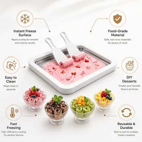 Miniatura 5 de Máquina para hacer helados, máquina para hacer helados en casa, sin lácteos y congelado, máquina de helado de encimera sin electricidad con pala