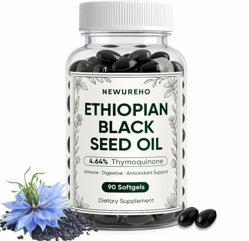 Aceite de semilla negra etíope, suplemento de aceite de semilla negra 100% puro de 800 mg, apoya la salud inmune y digestiva, cápsulas blandas