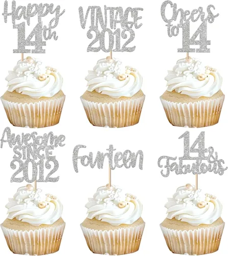 Miniatura 48 de Rsstarxi Paquete de 24 adornos para cupcakes vintage 2019 con purpurina negra para 5º cumpleaños, saludos a 5, cinco, 5, 5 fabulosos para cupcakes
