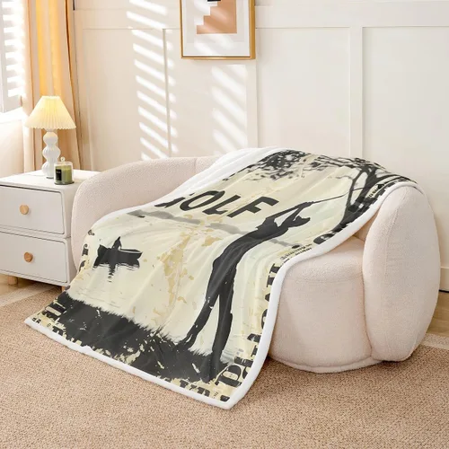 Miniatura 3 de Golf Fleece Blanket,Vintage Sports Game Golf Club Player Silhouette Bed Blanket for Adults Teens,Rustic Lake House Boating Beige Black Room