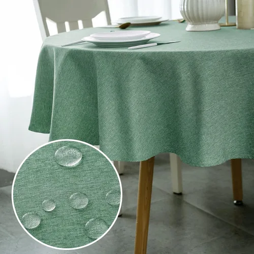 Miniatura 3 de Qidordour Mantel Redondo, 60 pulgadas de Diámetro, Mantel de Lino Sintético, Resistente al Agua, A Prueba de Derrames, Limpiable, Cubierta de Mesa