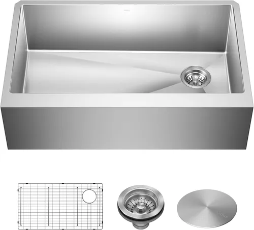 Miniatura 6 de Kraus Standart Pro - Fregadero de cocina de 30 pulgadas con delantal de estilo granja, calibre 16, de un solo tazón, de acero inoxidable, KHF200-30