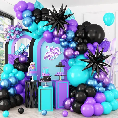 Miniatura 10 de Arco de globos azul, rojo y negro, guirnalda de globos con globos de papel de aluminio, globos metálicos plateados para niños, baby shower, Azul