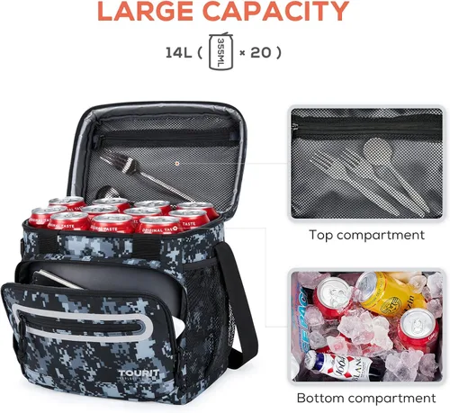 Miniatura 3 de TOURIT Lonchera grande de 14L con aislamiento para almuerzo, enfriador de comida para hombres y mujeres, color negro Camuflaje