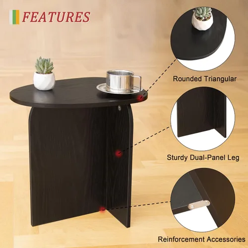 Miniatura 4 de AWASEN Mesa auxiliar negra, mesa auxiliar triangular pequeña para sala de estar, mesa de acento moderna con tablero único, mesa de noche mini para C