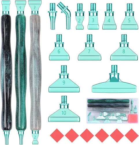 Miniatura 11 de Snewvie Juego de herramientas de accesorios de bolígrafo de pintura de diamante, 3 bolígrafos de arte de diamante con purpurina y 12 puntas de rosca