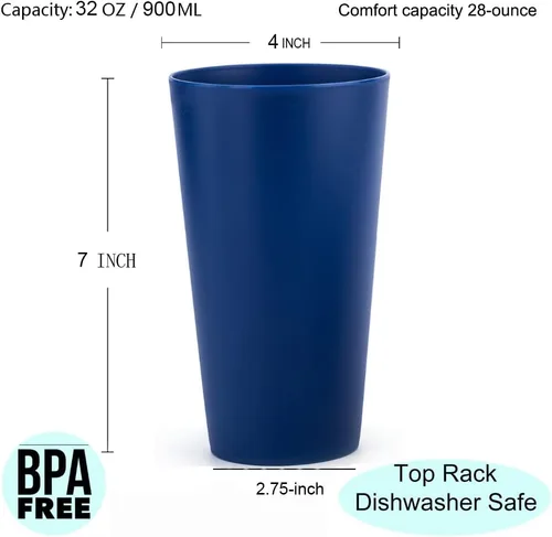 Miniatura 2 de KX-WARE Vasos de plástico de 32 onzas grandes para beber, juego de 12 unidades, color azul marino