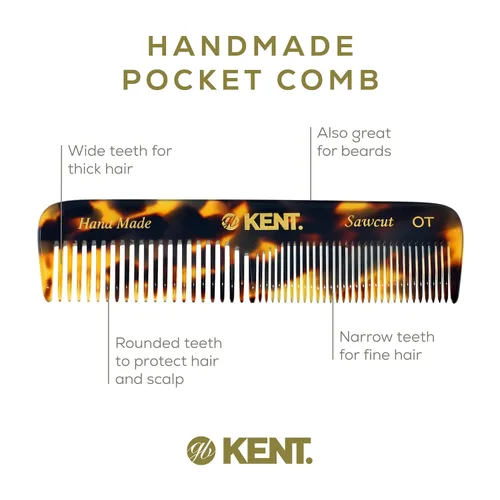 Miniatura 4 de Kent OT Tokyo Amarillo Peine de Bolsillo de Dientes Finos y Anchos - Peine de Cabello Hecho a Mano para Hombres, Mujeres y Niños, Peine de Bolsillo
