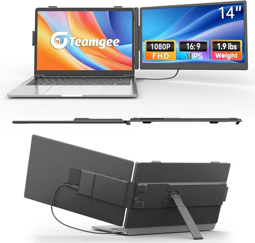 Miniatura 10 de Teamgee Extensor de pantalla para laptop de 15.6 pulgadas con banco de energía, monitor triple FHD 1080P, Plug & Play sin controlador