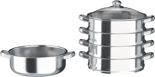 Miniatura 9 de Olla de vapor para cocinar olla de vapor de acero inoxidable de 5 niveles con tapa, ollas de vapor de 11.8 pulgadas, utensilios de cocina con mango