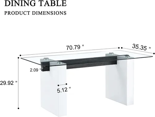 Miniatura 2 de FURNITO Mesa de comedor de vidrio de 71 pulgadas para 6 a 8,0,39 pulgadas de superficie de vidrio grueso con mesa de comedor de pedestal de MDF Mesa