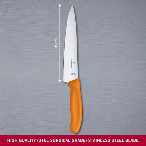 Miniatura 3 de Victorinox Swiss Classic, Cuchillo de trinchar, hoja extraafilada, borde recto, 7.5 in, mango de plástico, acero inoxidable, naranja