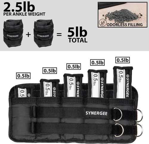 Miniatura 5 de Synergee Pesas ajustables para tobillo/muñeca de ajuste cómodo (juego de 2). Disponible en 5 libras, 10 libras y 20 libras. Talla única.