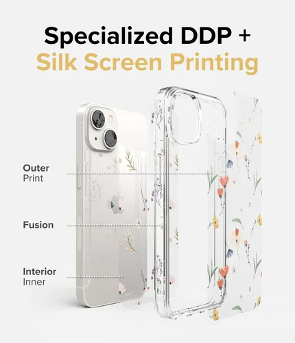 Miniatura 3 de Ringke Fusion Design - Funda compatible con iPhone 14 de 6.1 pulgadas, parte trasera dura transparente con diseño de flores, a prueba de golpes