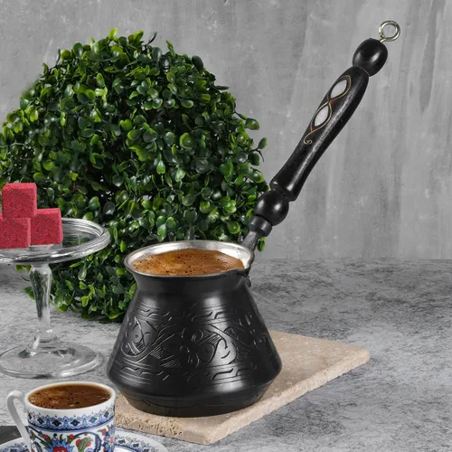 Miniatura 8 de BCS Cezve Briki Ibrik - Cafetera de cobre grande de 18 onzas con mango de madera (6 porciones), cafetera para estufa Cezve Briki Ibrik
