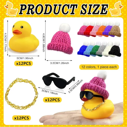 Miniatura 2 de HAVAGDTM Juego de 12 mini patos con mini sombreros, collar y lentes de sol, juguete de pato de baño para baby shower, cumpleaños, natación, fiesta