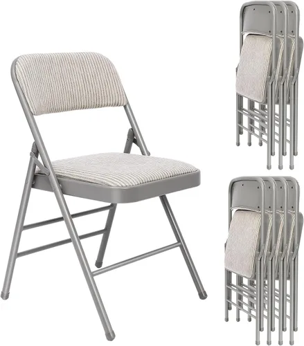 Miniatura 11 de Juego de 4 sillas plegables de tela con cojín acolchado y respaldo, asiento plegable para interiores y exteriores con marco de acero para el hogar