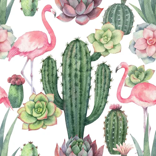 VEELIKE Flamingos Cactus - Papel tapiz autoadhesivo para despegar y pegar de 17.7 x 118 pulgadas, diseño floral suculento verde tropical para