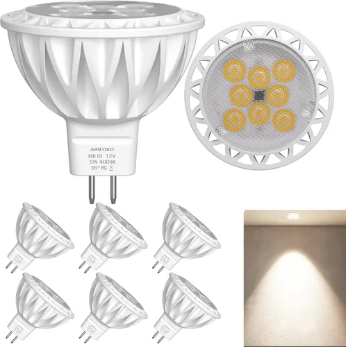 Miniatura 16 de Bombillas LED MR16, paquete de 6, 5 W (equivalente a 50 W de halógeno) 2700 K, blanco cálido, base GU5.3, 12 V, reflector no regulable, 38°, 450 lm