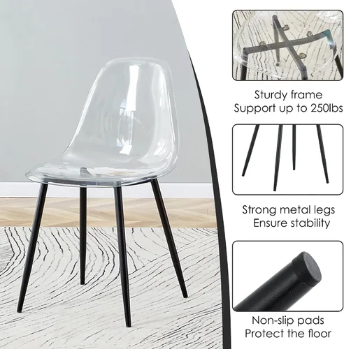 Miniatura 5 de RGZ Juego de 4 sillas de comedor, sillas de acrílico con asiento transparente en forma de cuchara, sillas de comedor transparentes con patas
