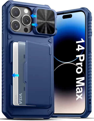 Miniatura 12 de ATATOO Funda para iPhone 17, tarjetero integrado (almacena 3-5 tarjetas) y funda para cámara deslizante y bloqueo RFID, protección de grado militar