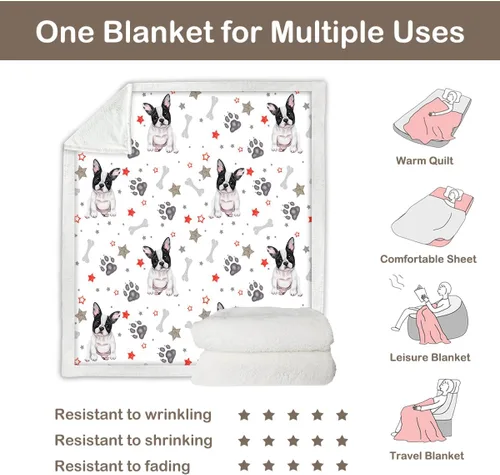 Miniatura 5 de Sleepwish Manta de forro polar sherpa de Bulldog francés para el sofá, súper suave y linda, manta de felpa para niños amantes de los perros, bebé