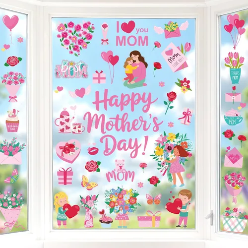 Miniatura 14 de 77 calcomanías para ventana del Día del Padre, 9 hojas de decoración azul para el Día del Padre, calcomanías de doble cara para ventanas de vidrio